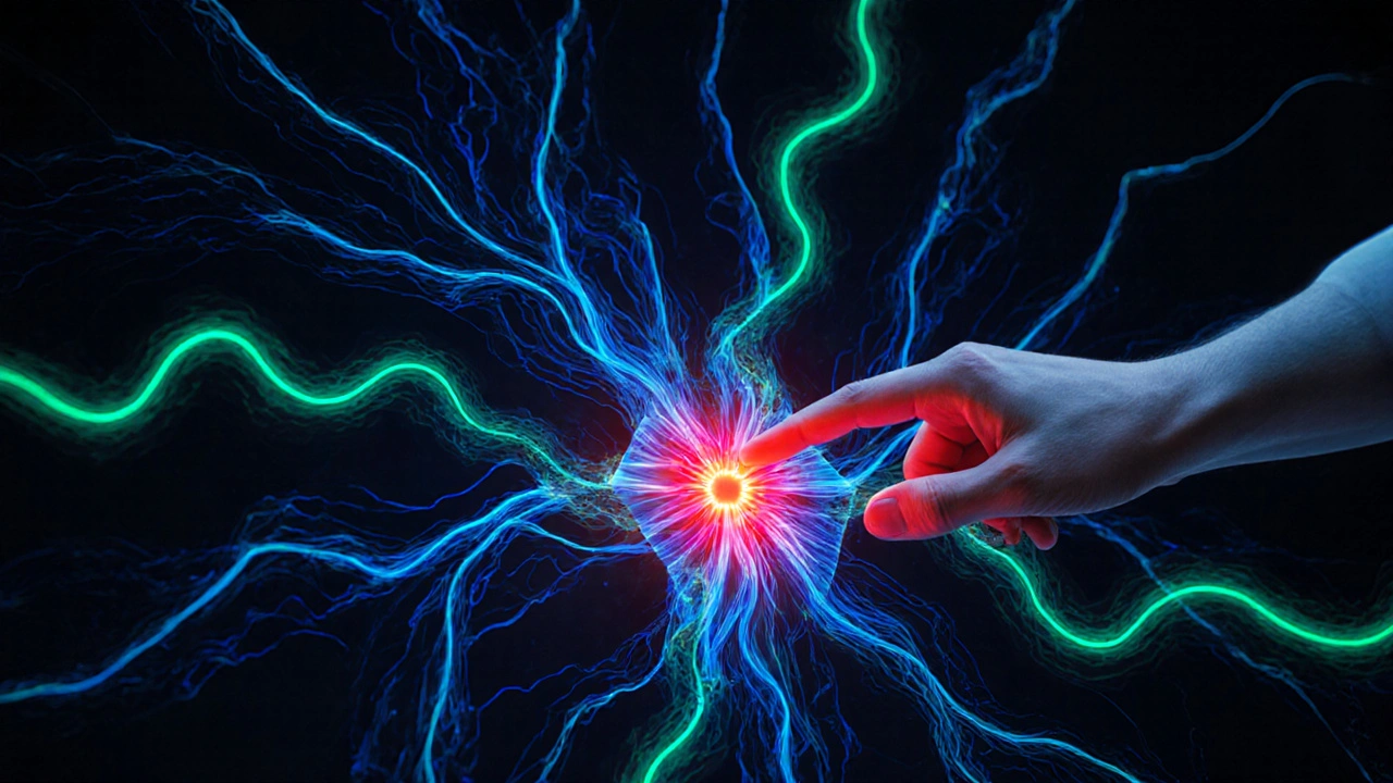 Anatomical illustration of muscle trigger points resetting with blood flow waves.