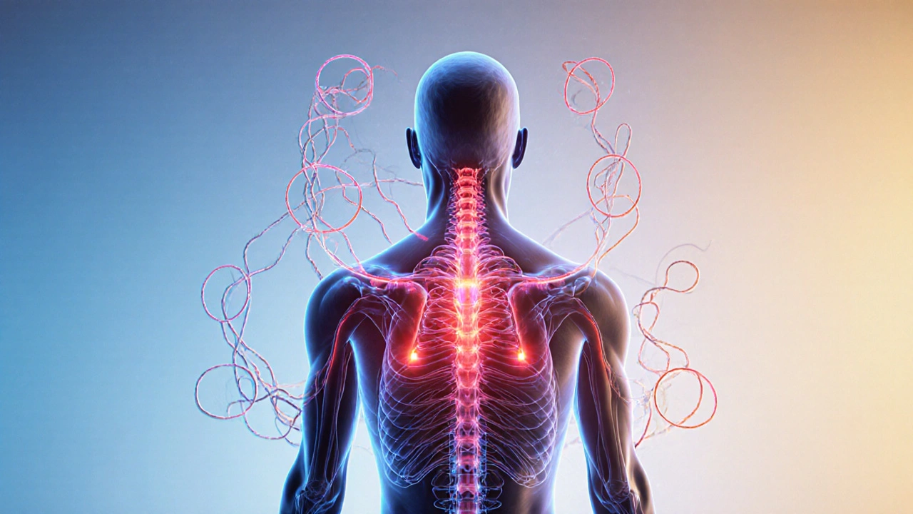Transparent human silhouette showing enhanced blood flow and fascia release from cupping.