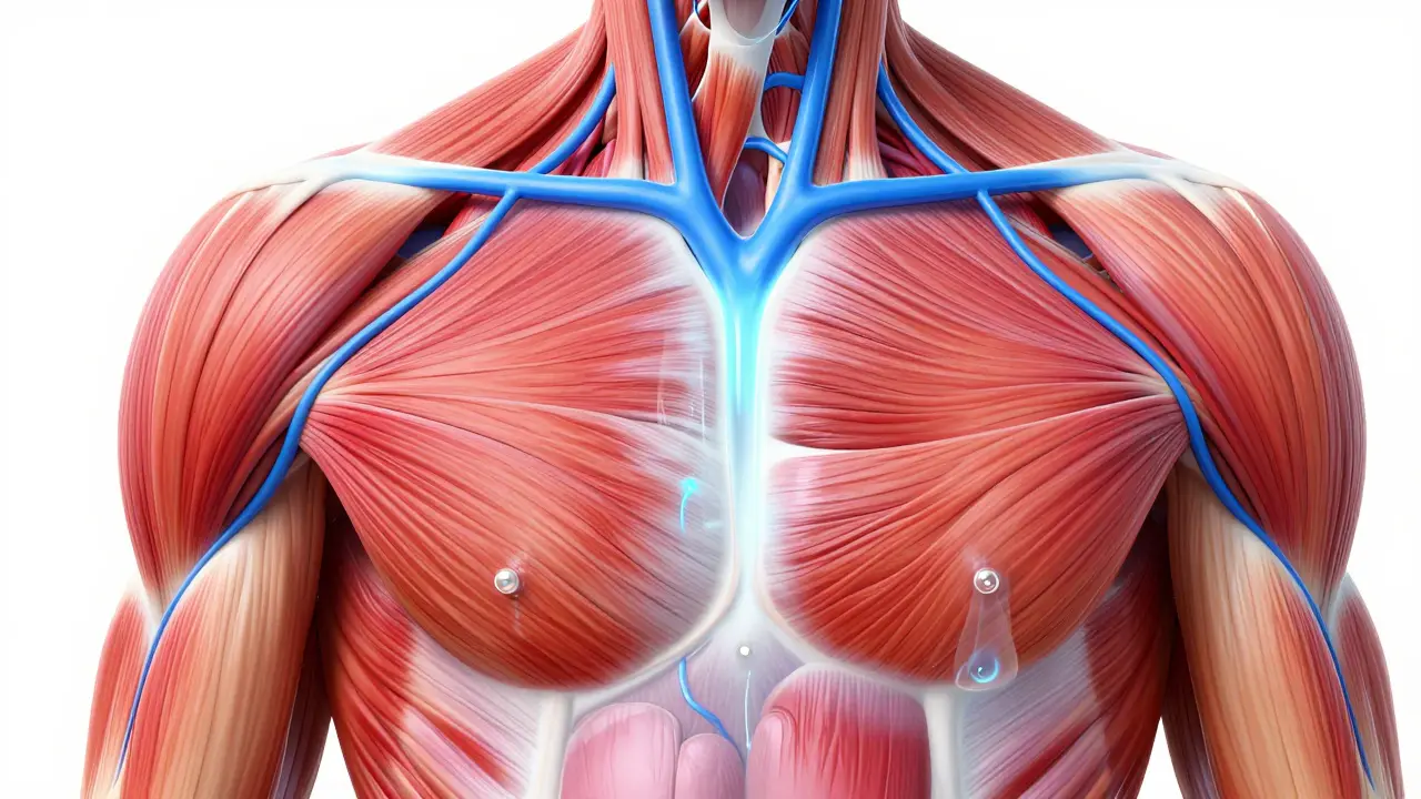 Abstract illustration showing blood flow and lymphatic drainage in muscles