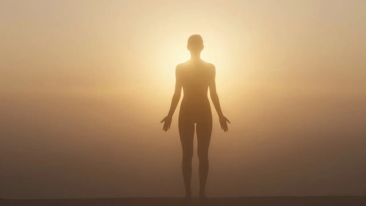 Upright silhouette surrounded by warm golden light