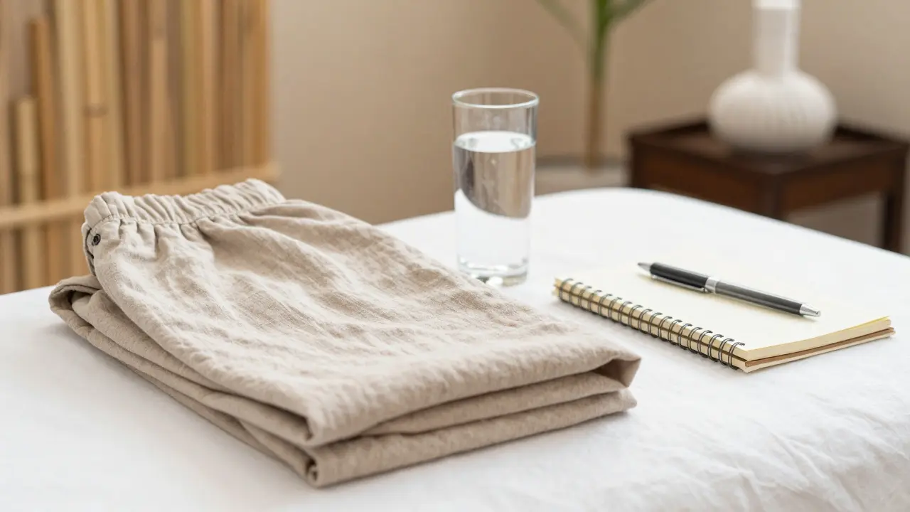 Comfortable clothes and water ready for massage prep