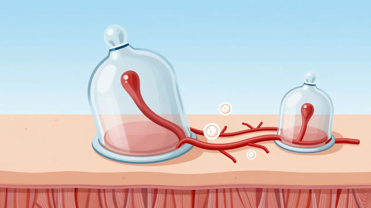 Illustration of suction pulling skin and increasing blood flow