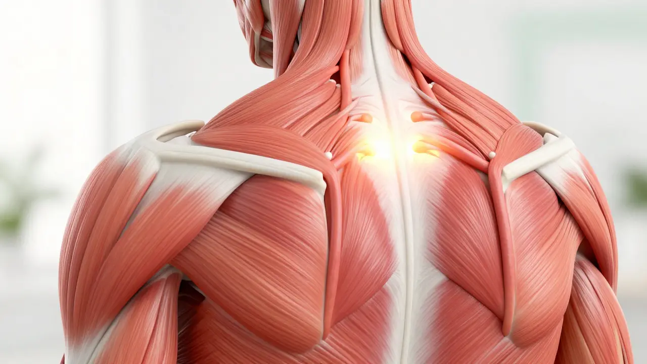 Anatomical view of back muscles relaxing and releasing tension