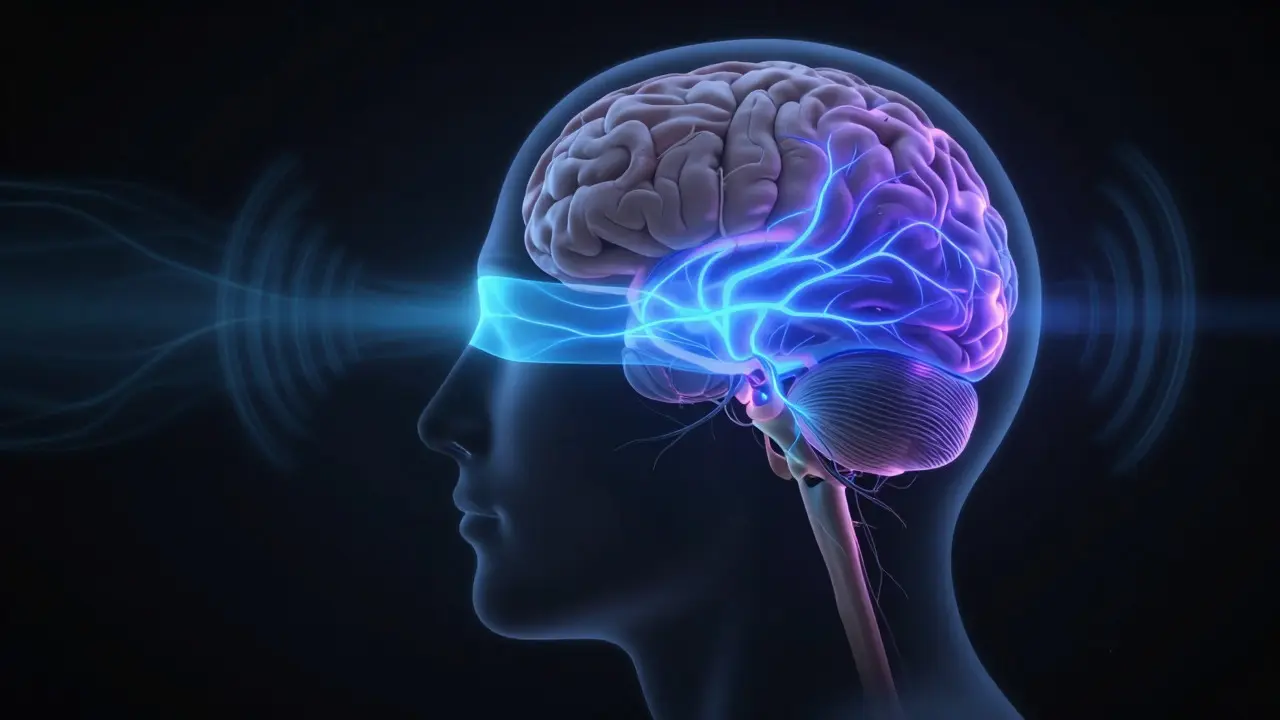 Abstract illustration showing brain activity shifting from vision to touch during sensory deprivation