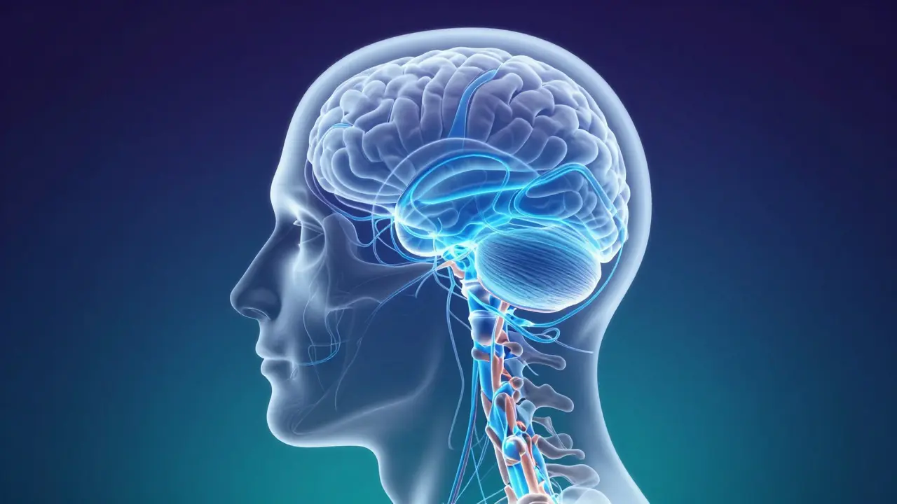 Conceptual illustration of cerebrospinal fluid flow within the craniosacral system