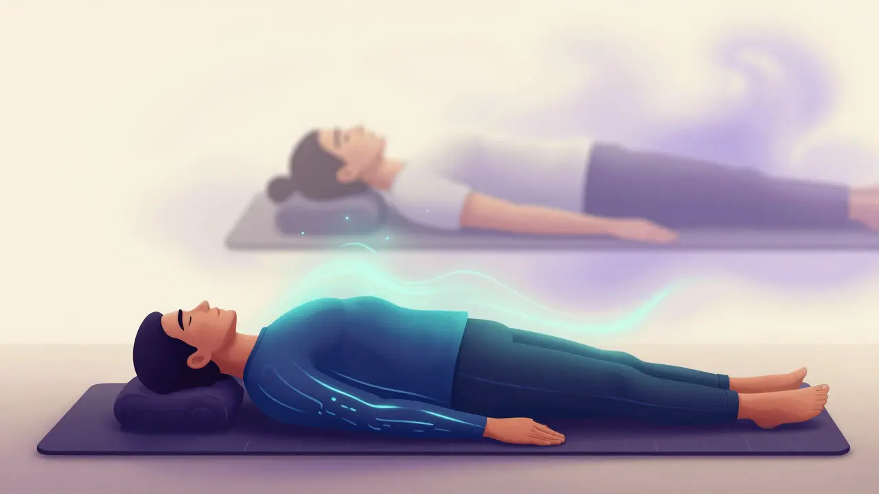 Illustration contrasting energetic Thai stretching with peaceful Balinese relaxation