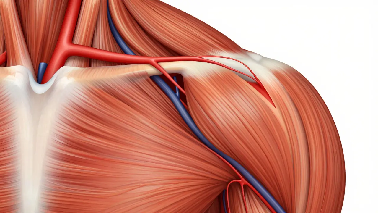 Illustration of heat expanding blood vessels in muscle